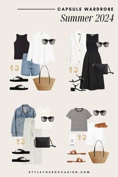 Looking for the perfect summer capsule wardrobe 2024? Here it is! This chic, minimal, neutral capsule wardrobe includes a full checklist and pieces to create the most effortless and stylish outfits for pretty much everyone - mom, over 40, plus size, etc. If you work from home or in a casual office setting this capsule is great for you too! Summer Capsule Wardrobe 2024, Intj Vibes, Triangle Outfits, Outfit Estate, Capsule Wardrobe List, Sightseeing Outfit, Realistic Fashion, Chic Capsule Wardrobe, Parisian Outfits