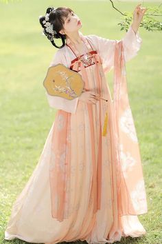 Chinese Ancient Style Fairy Elegant Chiffon Sweet Hanfu Dress Full Set – LolitaInside Tang Dynasty Hanfu, Traditional Skirts, Dynasty Clothing, Hanfu Girl, Chinese Clothes, Chinese Costume, Chinese Hair, Chinese Fashion, Hanfu Dress