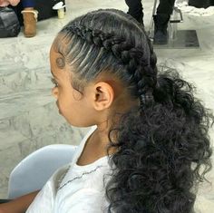 2 Feed In Braids With Ponytail, Hairstyles To Do For School Black, Cute Birthday Hairstyles Natural Hair, Kid Summer Hairstyles, Hairstyles For Black Middle Schoolers, 8 Year Hairstyles, Kids Prom Hairstyles Black, Two Buns Hairstyle With Braids, Two Braids With Hair Out