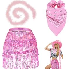 PRICES MAY VARY. Feminine Cowgirl Costumes: you will receive 3 pieces of cowgirl outfits, including 1 sequin fringe skirt, 1 light pink bandana and 1 fluffy boa in pink color; These party supplies can suffice your needs for dressing at Halloween parties or some other themed parties Notable Size Details: the size of the pink fringe skirt can be adjusted upon your actual needs, about 220 cm/ 86.6 inch in unfolding size, and the decoration part size is about 80 cm/ 31.5 inch long; The chandelle fea Pink Disco Cowgirl Party, Feminine Cowgirl, Sequin Tassel Skirt, Pink Cowgirl Costume, Cowgirl Halloween Costumes, Sequin Fringe Skirt, Cowgirl Halloween, Pink Bandana, Diy Costumes Women