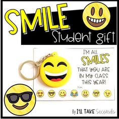 a yellow smiley face keychain that says smile student gift i'm all smiles that you are in my class this year