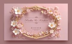 wedding card with flowers on pink background