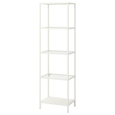 a white shelving unit with four shelves