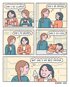 a comic strip with two women talking to each other and one is holding a baby