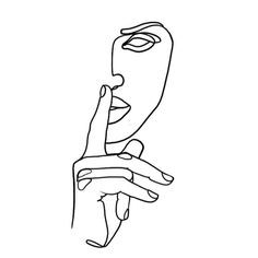 a line drawing of a woman's hand holding her finger up to the side