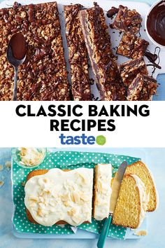 two pictures with different types of baked goods and the words classic baking recipes taste written on them