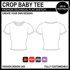 the front and back of a t - shirt with text that reads crop baby tee