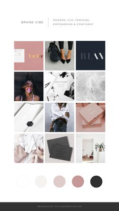 the website design for brand vibe is shown in pink, black and grey colors with white accents