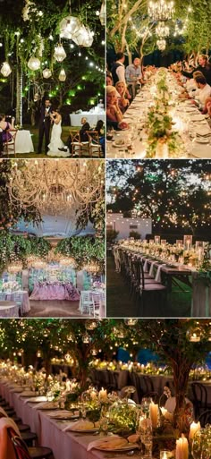 a collage of photos with people sitting at tables and lighting up the night sky