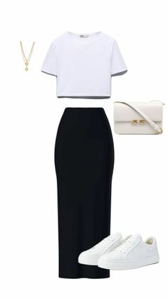 Smart Casual Black And White Outfit, Skirt Styling, Fashion Top Outfits, Looks Party, Quick Outfits