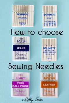 four needle tips with the words how to choose sewing needles