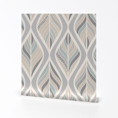 an abstract wallpaper design with wavy lines in grey, beige and green colors on a white background