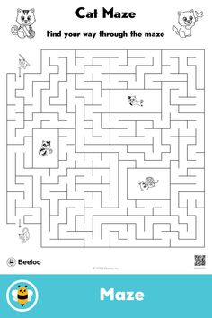 Medium cat-themed maze for kids ages 6 and up Substitute Teaching, Cat Printable, Fractions Worksheets, School Printables