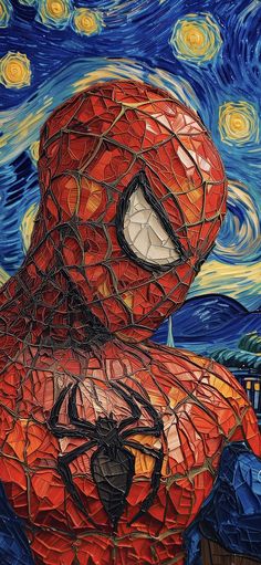 a painting of a spider man with his eyes closed