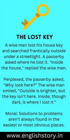 the lost key is shown in this blue and yellow poster with an orange key on it