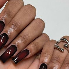 Miata Nails | DMV Nail Tech 🧚‍♂️ on Instagram: "aura spooky nails🩸 - #auranails #airbrushnails #blacknails #gothnails #fallnails #spookyseason #halloween #gothgirl #fall" Gel X Nails Halloween, Nail Halloween Ideas, Aura Halloween Nails, Nail Designs Asethic, Fall Nails Spooky, Baddie Aura Nails, Halloween Aesthetic Nails Gel, Aura Nails Halloween, Nail Ideas Acrylic Halloween