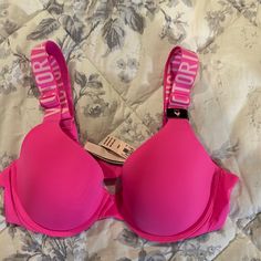 Super Cute Hot Pink Bra In Size 34b Brand New Hot Pink Bra, Underwire Sports Bras, Padded Bralette, White Bras, Vintage Usa, Demi Bra, Bra Panty, Victoria Secret Bras, Pink Bra