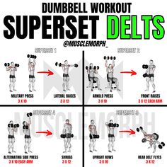 the dumbbell workout is shown in four different positions