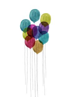 a bunch of balloons floating in the air