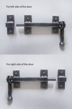 two different types of metal door handles on a white background with the words for left side of the door and right side of the door