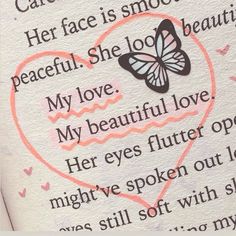 a close up of a book with a butterfly on the cover and words written below it