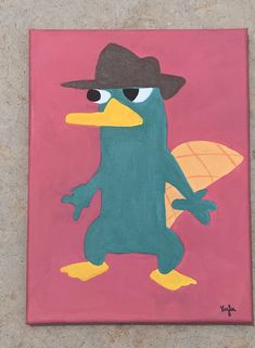 a painting of a bird wearing a hat