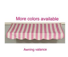 a pink and white striped awning with the words more colors available