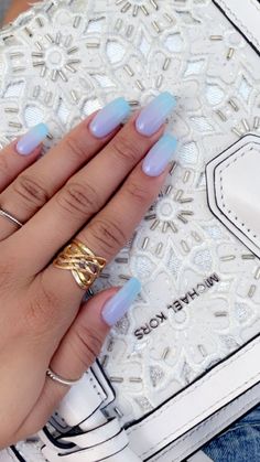 Mat Ombre Nails, 3 Colour Ombre Nails, Summer Acrylic Nails Blue Ombre, Light Purple And Light Blue Nails, Blue Dip Ombre Nails, Pink Purple Blue Ombre Nails, Blue Umbra Nails, Purple To Blue Ombre Nails, Lavender And Light Blue Nails