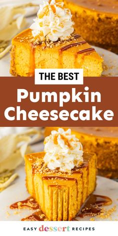 pumpkin cheesecake with whipped cream on top