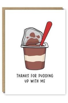 a greeting card with an ice cream sundae and a red spoon in the middle