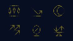 the letters and numbers are made up of yellow dots on a dark blue background,