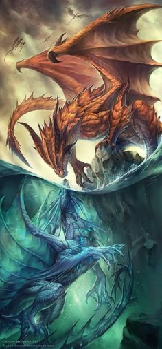 two dragon are swimming in the water