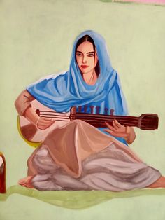 a painting of a woman playing the sitar