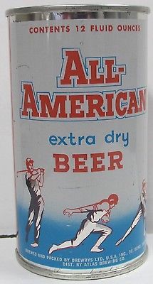 an old can of beer with the words all american extra dry beer on it's side