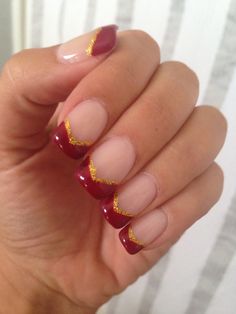 Iowa State Nails, Fsu Nails Designs, Ucf Nails, Chiefs Football Nails, Iowa State Nails Design, Usc Trojans Nails, Florida State Nail Designs, 49 Ers Nails, Nail Designs Football