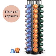 Nespresso Coffee Pods Holder Holds 60 Pods 360 Degree Rotatable Coffee Capsules Storage Rack Metal Coffee Capsules Storage, Nespresso Coffee Pods, Coffee Capsule Holder, Capsule Holder, Nespresso Coffee, Coffee Pod Holder, Tower Stand, Coffee Capsules, Coffee Pods