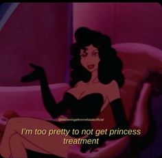 a woman sitting on top of a pink couch in front of a tv screen with the caption i'm too pretty to not get princess treatment