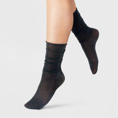 Elevate your everyday looks with the 2-Pack of Sheer Sparkle and Solid Sheer Rolltop Slouch Anklet Socks from A New Day™. These two pairs of black anklet socks feature a sheer construction with metallic accents for an eye-catching look, pairing easily with your outfits. Plus, these lightweight socks are made from soft and stretchy fabric for comfortable wear. A New Day™: Style that goes wherever you do. Black Anklet, Sheer Socks, Sock Packs, Athletic Socks, Sock Shop, Socks And Hosiery, Metallic Accents, Sheer Fabrics, A New Day