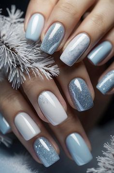 Cold Nails Winter, Elegant Nail Art, Fancy Nails Designs, Pretty Nail Art Designs, Blue Winter, Winter Nail, New Year's Nails, Neutral Nails, Fancy Nails