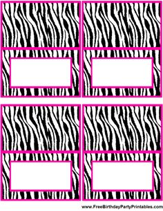 zebra printable name tags for zebra cakes and zebra teas with blue border around them