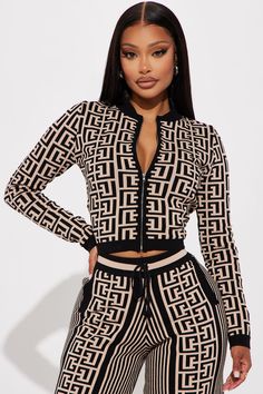 Pretty Sweater, Pretty Sweaters, Cropped Zip Up, Fashion Nova Pants, Wide Leg Pant, Sweater Pants, Knit Pants, Zip Up Jacket, Pant Set