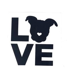 a sticker that says love with a dog's head in the middle of it