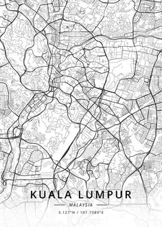 a black and white map of the city of kualaa lumpur, malaysia