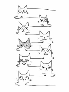 a line drawing of cats with different shapes and sizes on the bottom, one cat has eyes