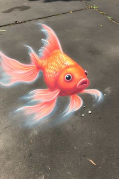 a goldfish is painted on the pavement