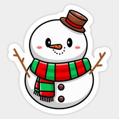 a snowman wearing a red, green and white scarf with a brown hat on it's head