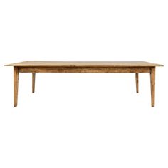 a wooden table with two legs and a long, narrow top on an isolated white background