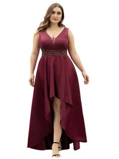 Plus Women's V Neck High Low Satin Prom Plus Size Cocktail Evening Dress 00877 Evening Dresses For Large Women, Evening Gowns For Plus Size Women, Elegant Dress For Big Size Woman, Plus Size Wedding Attire Guest, Xl Size Fashion For Women, Plus Size Elegant Dresses Classy, Formal Evening Dresses Elegant, Gowns For Plus Size Women, Elegant Plus Size Dresses