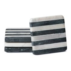 Thirstystone Marble Black & White Striped Coasters with Protective Cork Backing 4" Square. Natural Marble Coasters have an elegant and luxurious look. Each Coaster is made from Natural Marble and has its own unique pattern. Marble is durable, heat tolerant, and protects your surfaces from scratches, stains, and water rings. Each Coaster measures 4 diameter. Size: 4" x 4".  Color: Multicolor. Metal Coasters, Marble Square, White Coasters, Water Rings, Hexagon Coasters, Deck Box Storage, Marble Coasters, Stone Coasters, Bathtub Accessories