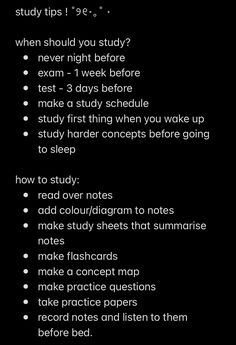 a black background with text that says study tips